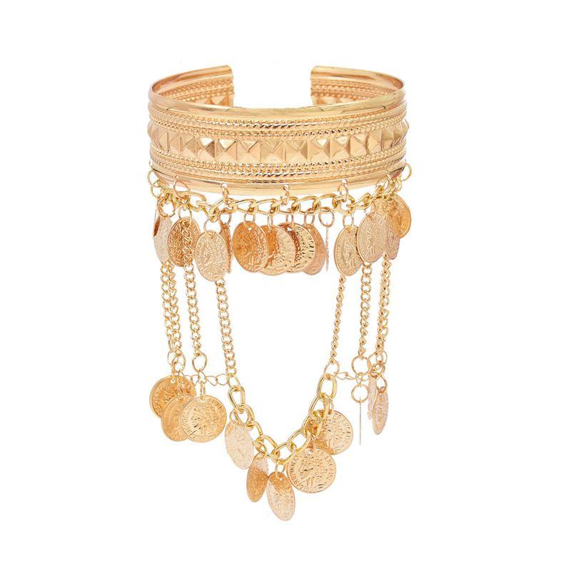 European and American National Style Tassel Coin Open-Ended Bracelet Arm Bracelet Fashion Stylish Metal Armband Praise Niche Style Photo Golden One