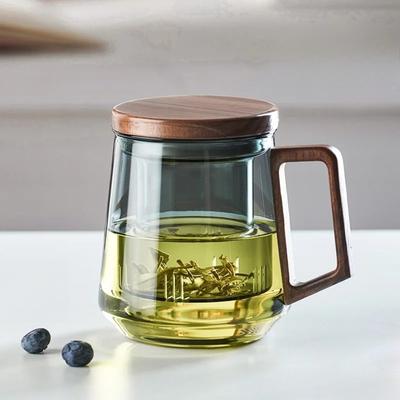 Xícara de Chá de Vidro com Cabo de Madeira Xícara de Chá Filtrável Resistente ao Calor Copos Filtro Puer Xícara de Chá Kung Fu Portátil para Casa Escritório
