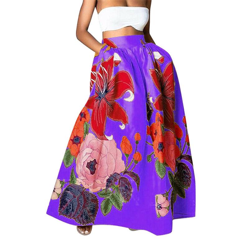 Bohemian Floral High-Waisted Women's Skirts with Pockets