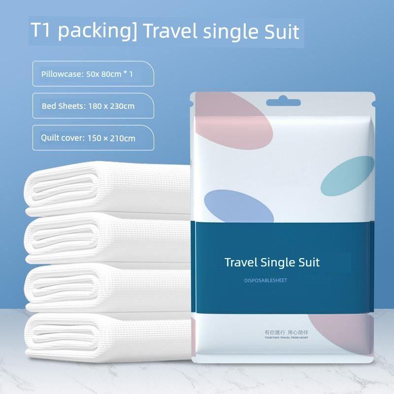 

Travel Disposal Bed Sheet Duvet Cover Pillowcase Quilt Cover Four-Piece Travel Hotel Double Beddings Dirt-Proof Bath Towel 100cm x 200cm Regular single three-piece set