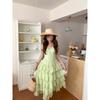 French Temperament Holiday Style Green Dress Women's Casual Style Summer New Waist Thin Cake Skirt Long Skirt
