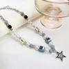 Star beaded splicing hip hop trendy brand boys necklace niche design letter collarbone chain girls jewelry
