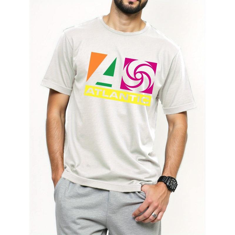 

Men S Atlantic Geometric Print T-Shirt - Casual Crew Neck Short Sleeve Tee for Summer, Perfect for Casual Attire and Sports Occasions, Summer Tshirt S белый