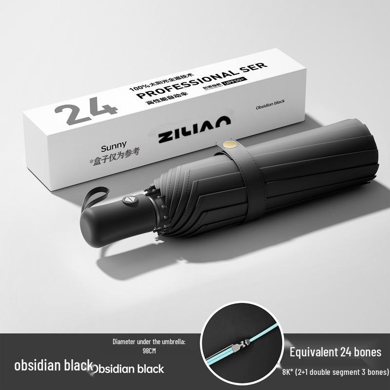 72-Rib Automatic Ring Buckle Umbrella: Portable, Reinforced, Dual-Use for Sun & Rain, Folding Hook Design for Men & Women