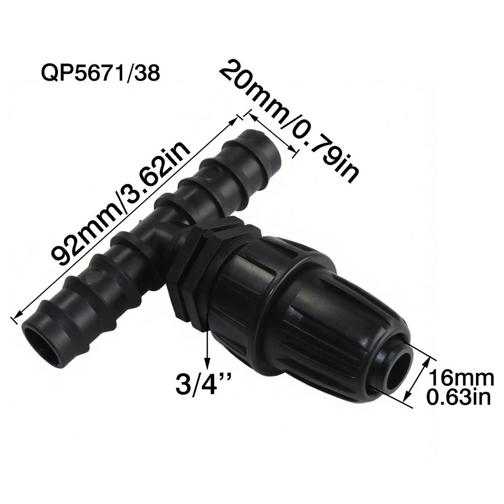 IBC Tank T-type Bulkhead Tee, Plastic Hose Barb Connector for Water Tank, Aquarium & car wash
