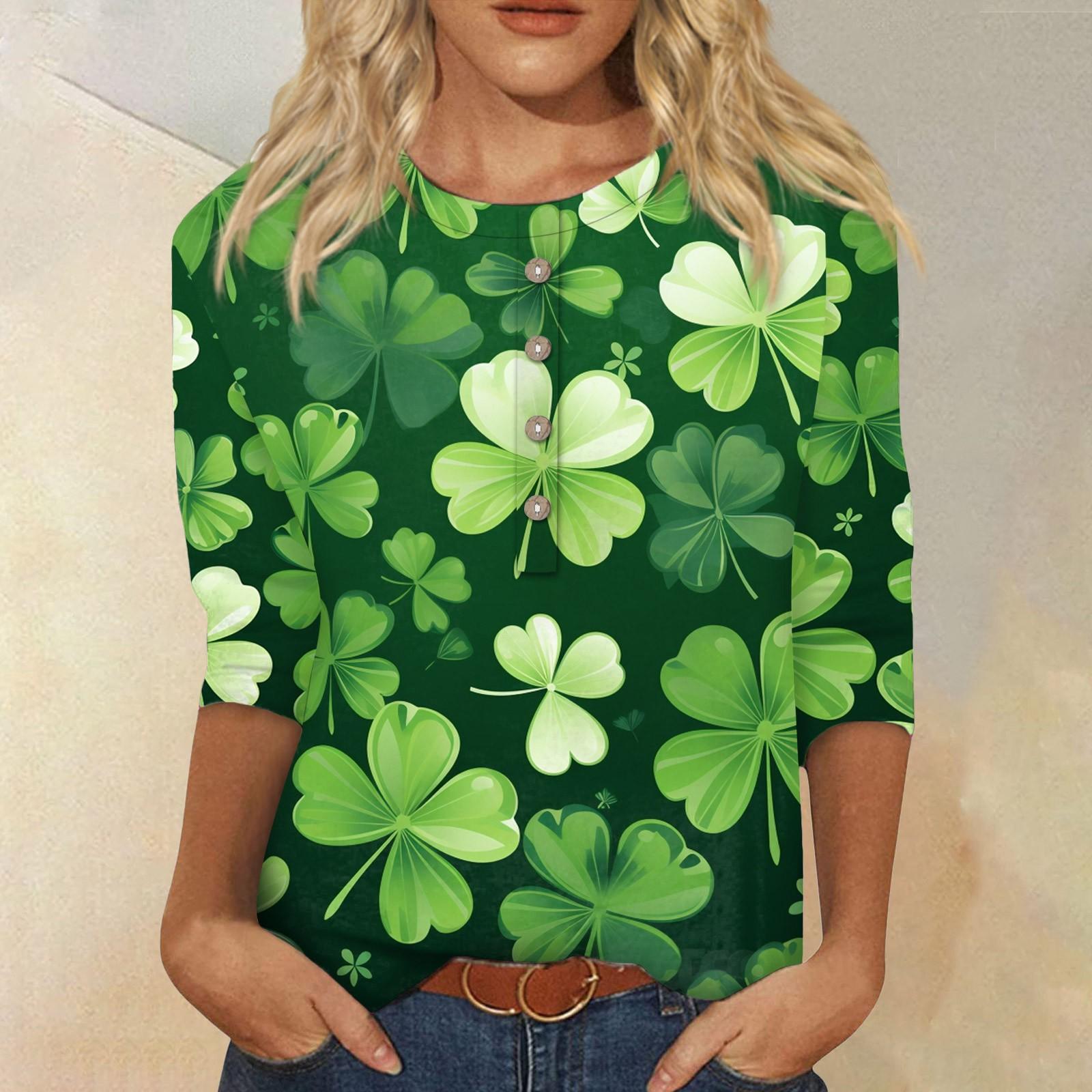 

Жіноча мода St. Топ із круглим вирізом і ґудзиками з принтом і круглим вирізом до Дня Святого Патрика M зелений