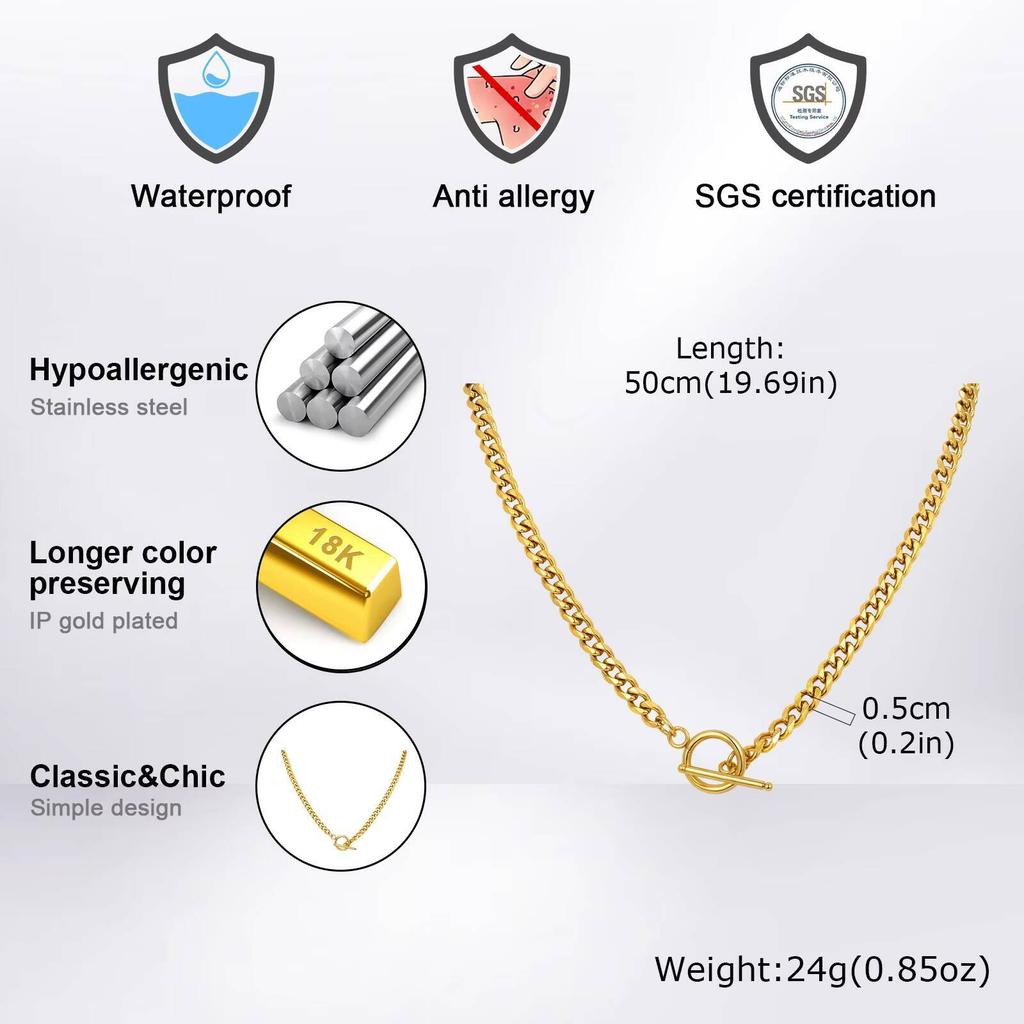 Vnox Stainless Steel Cuban Link Chain Choker Necklaces, Toggle Clasp Pendant Necklaces For Women Men, Minimalist Jewelry Gifts