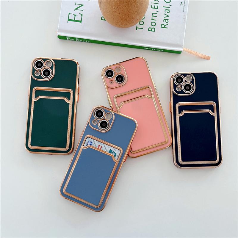 Luxus Goldbeschichtung Kartenfach Handyhülle für iPhone 13 12 11 Pro Max XR XS Max X 7 8 Plus Brieftasche Weiche Silikon Stoßfeste Hülle