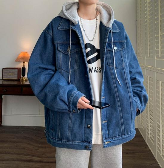 Hooded Denim Jacket: 2023 Korean Style, Color Block, Plus Size, Unisex, Loose Casual Outerwear.