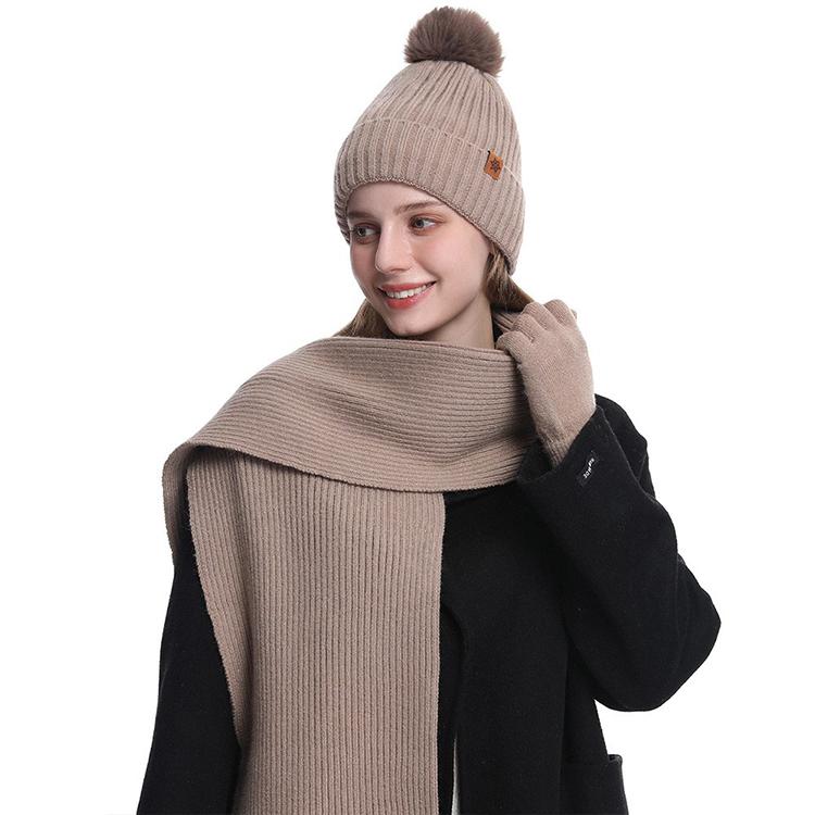 High Quality Winter Knitted Warm Set Custom Logo  Winter Gifts for Men and Women Scarf Beanie Hat and Gloves