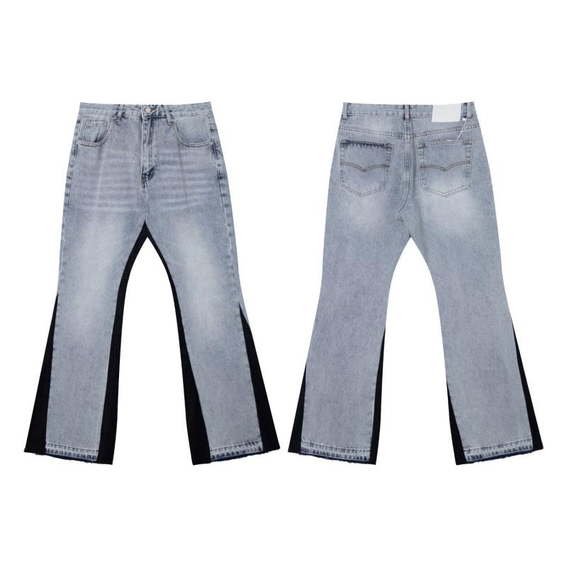 Mens High Street Graffiti Jeans Vintage Washed Slightly Flared Long Pants
