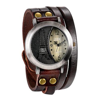 Antique Eiffel Tower Design Leather Analog Quartz European Punk Brown Watch, 4-Way Display, Band, Display, Movement, Style, Unisex,