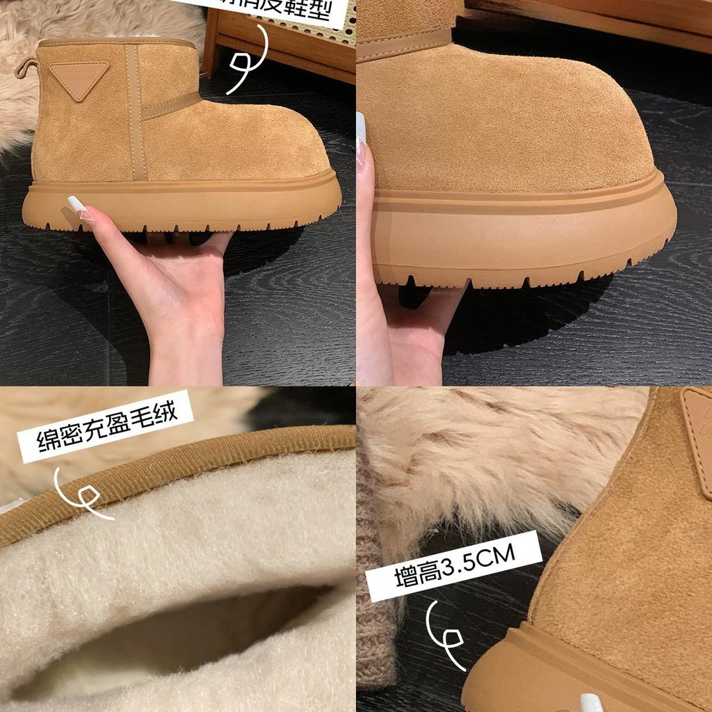 Snow Boots Women's 2025 Small Yellow Dolphin~ Big Head Cotton Shoes Women's New Winter Thick-soled Velvet Warm Cow Velvet Short Boots