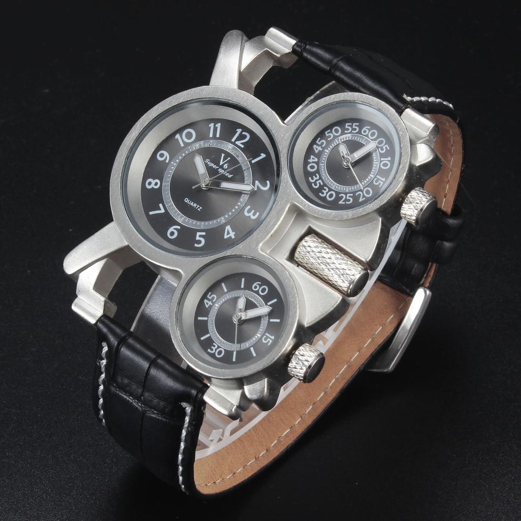 UTHAI BK117 Trendige Herrenuhr mit mehreren Zeitzonen Drei Zeitzonen Kreatives Armband Quarzuhr Geschäftsuhr Geschenkuhren für Männer