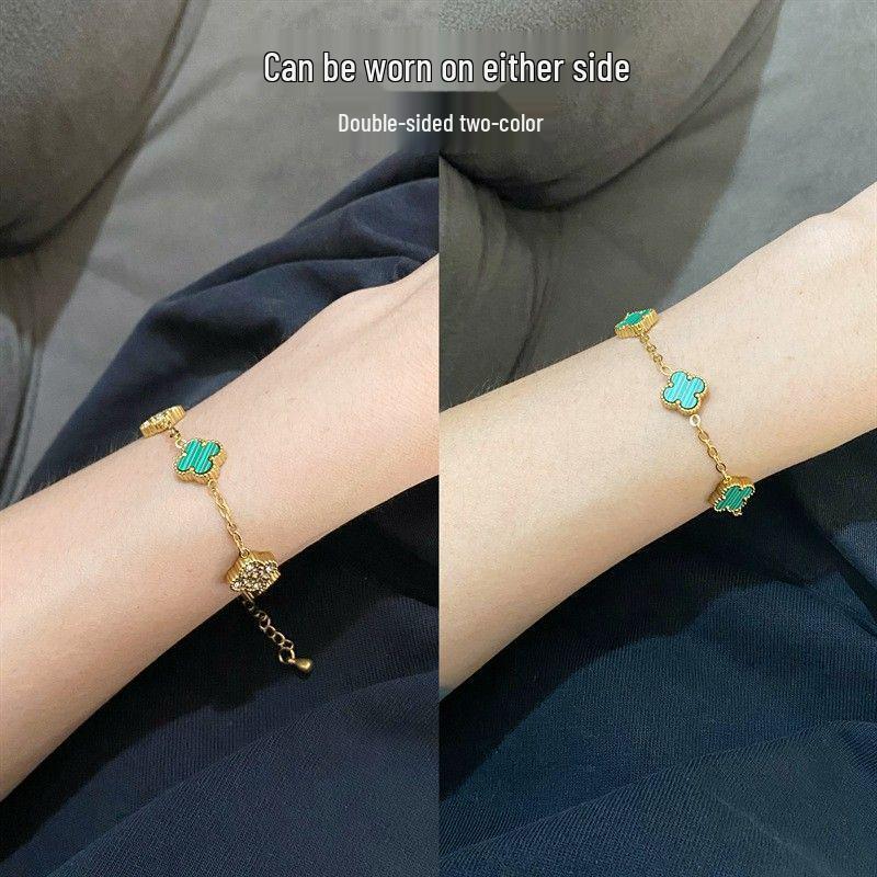 Women's Versatile Titanium Steel Four-Leaf Clover Bracelet - Washable, Non-Fading, Light Luxury Hand Accessory for European and American Trends