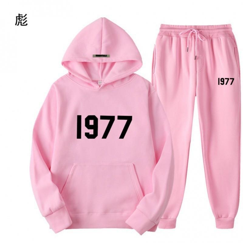 1977 Alphabet Men's and Women's Hoodies ESSENTIALS Double-line FOG Trendy High Street Loose Fleece Sweater Set