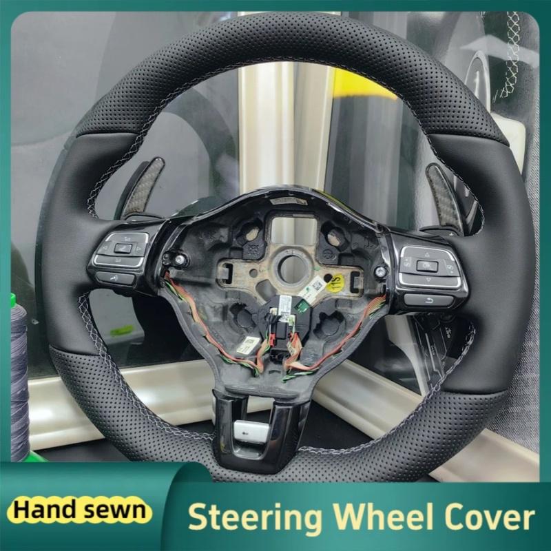 

Car Steering Wheel Braid Cover Hand Sewn Leather For Volkswagen VW Golf 6 GTI MK6 Polo GTI Scirocco R Car Accessories Beige Thread