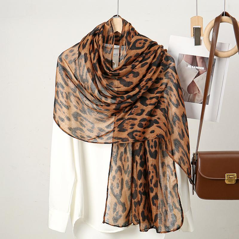 Fashion Leopard Print Scarf Woman Shawl Muslim Hijabs Ladies Long Wrap Stoles Cape Ethnic Islim Turban Femme Scarves Headscarf