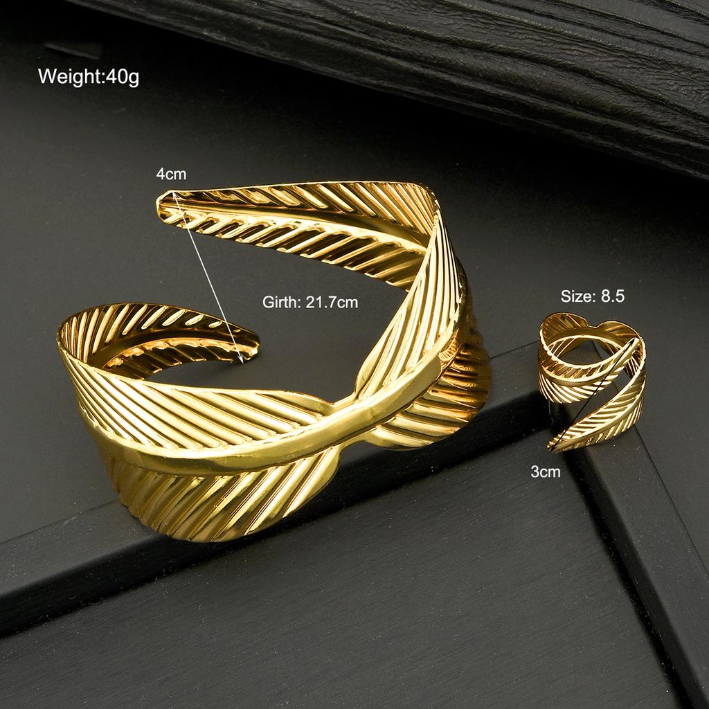 2Pcs/set Geometric Irregular Leaf Cross Bracelets Rings For Women Fashion Gold Color Openning Jewerly Sets Female Party Gift New