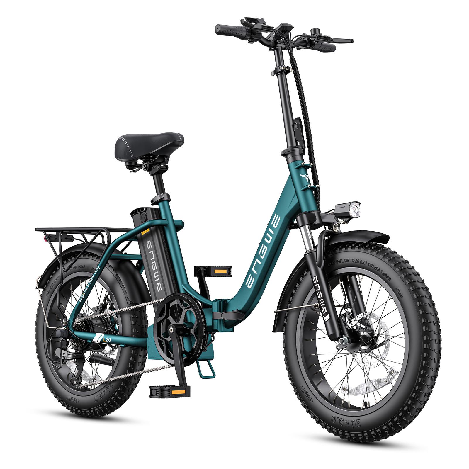 Vélo électrique ENGWE-L20-2.0 1125 W/750 W, pneus larges de 20 pouces, batterie amovible de 13 Ah, autonomie de 110 km et trajets urbains à 45 km/h, double suspension M vert