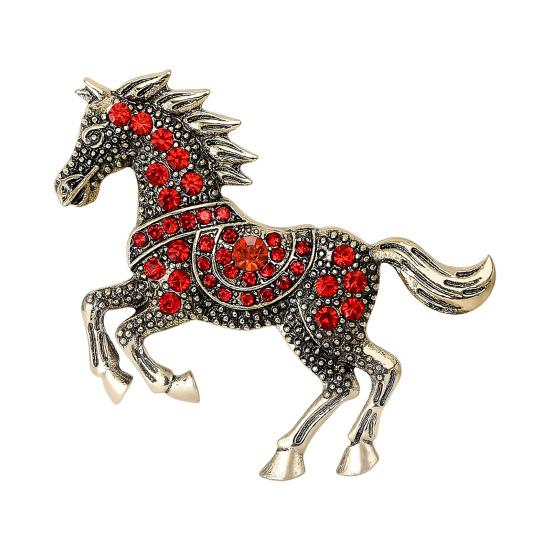 Vintage Rhinestone Horse Brooch Alloy Running Horse Lapel Pin Sweater Cardigan Coat Business Suit Decoration Men Women Clothing Accessories