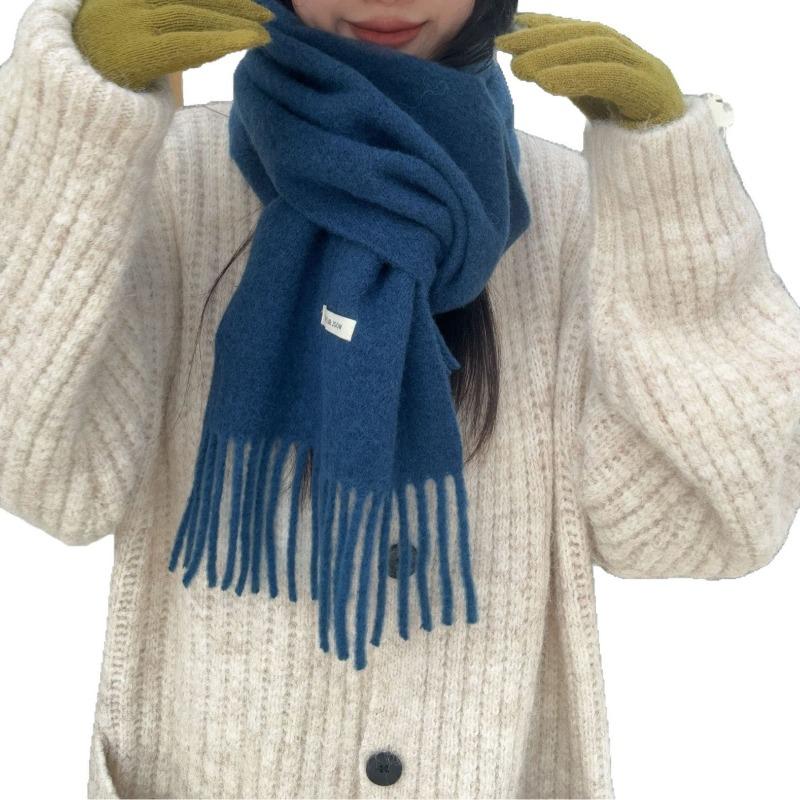Winter scarf atmosphere new solid color fashion warm scarf knitted wool scarf fringed shawl