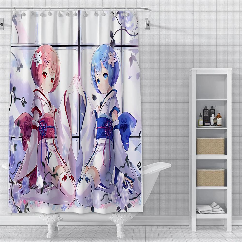 Shower Curtain Waterproof Polyester Fabric Paint Colorful Bath Curtains Re Zero Anime RGB Pc Gamer Home Bathroom Decor With Hook
