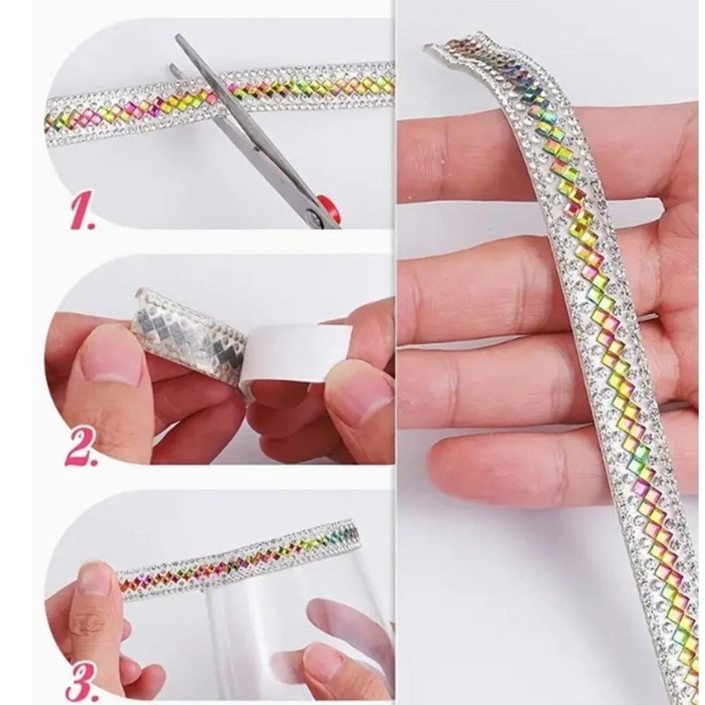 Self Adhesive Rhinestone Chain Colorful Rhinestone Band Sticky Trim Crystal Trim  Bag Decoration