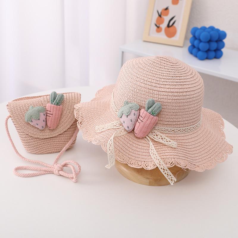 Fashion Summer Children Sunscreen Straw Hat Bag Weaving Grass Cap Cool Sun Hat For Girl Cute Breathable Baby accessories