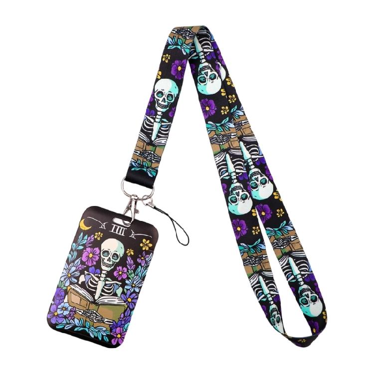 Lightweight Card Holder Lanyard Featuring Bold Crow Skull Graphics Practical Daily Carry Solution For Urban Lifestyle