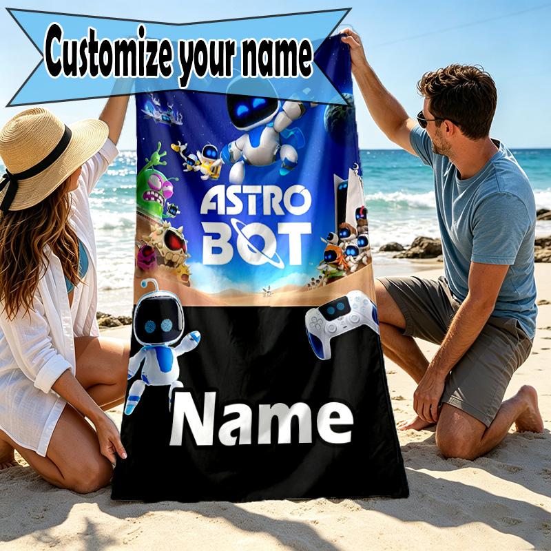 Custom Name Personalized Cosmic Bot Crew Print Beach Towel, for Trip Camping Beach Party Home Decor, Birthday Gift for Family & Friends