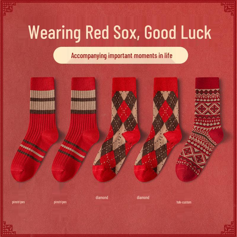 Damskie ciepłe czerwone kaszmirowe skarpety do połowy łydki - Miękkie, odporne na zimno, eleganckie niezbędniki zimowe