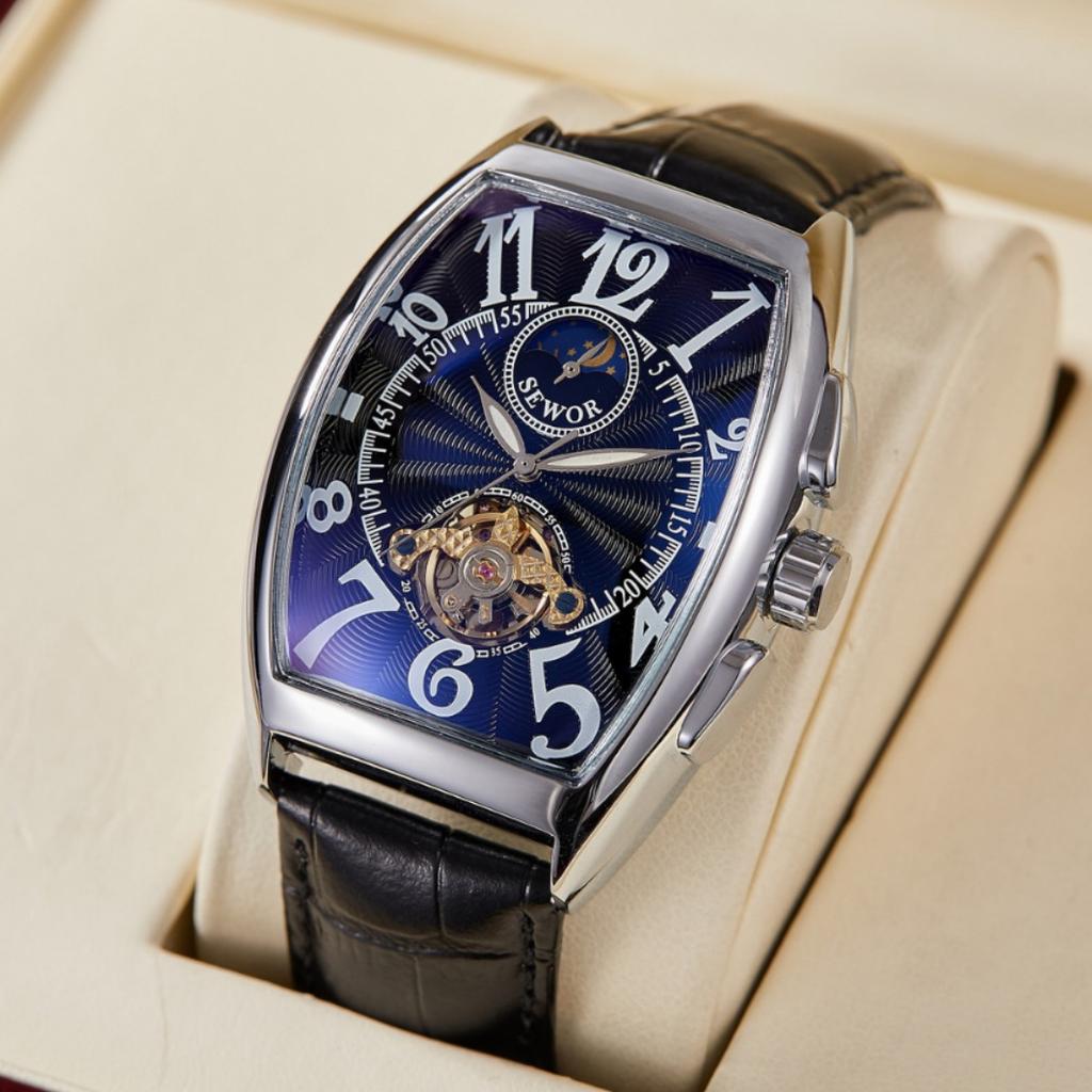 Men'S Mechanical Watch Waterproof Wine Barrel Type Hollow Belt Men'S Watch Personality Social Guy Men'S Watch