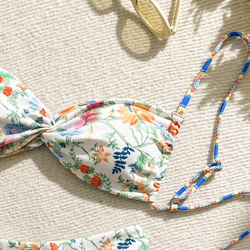 2025 European & American Floral Tie Bikini Swimsuit - Women's High-End Sexy Beachwear