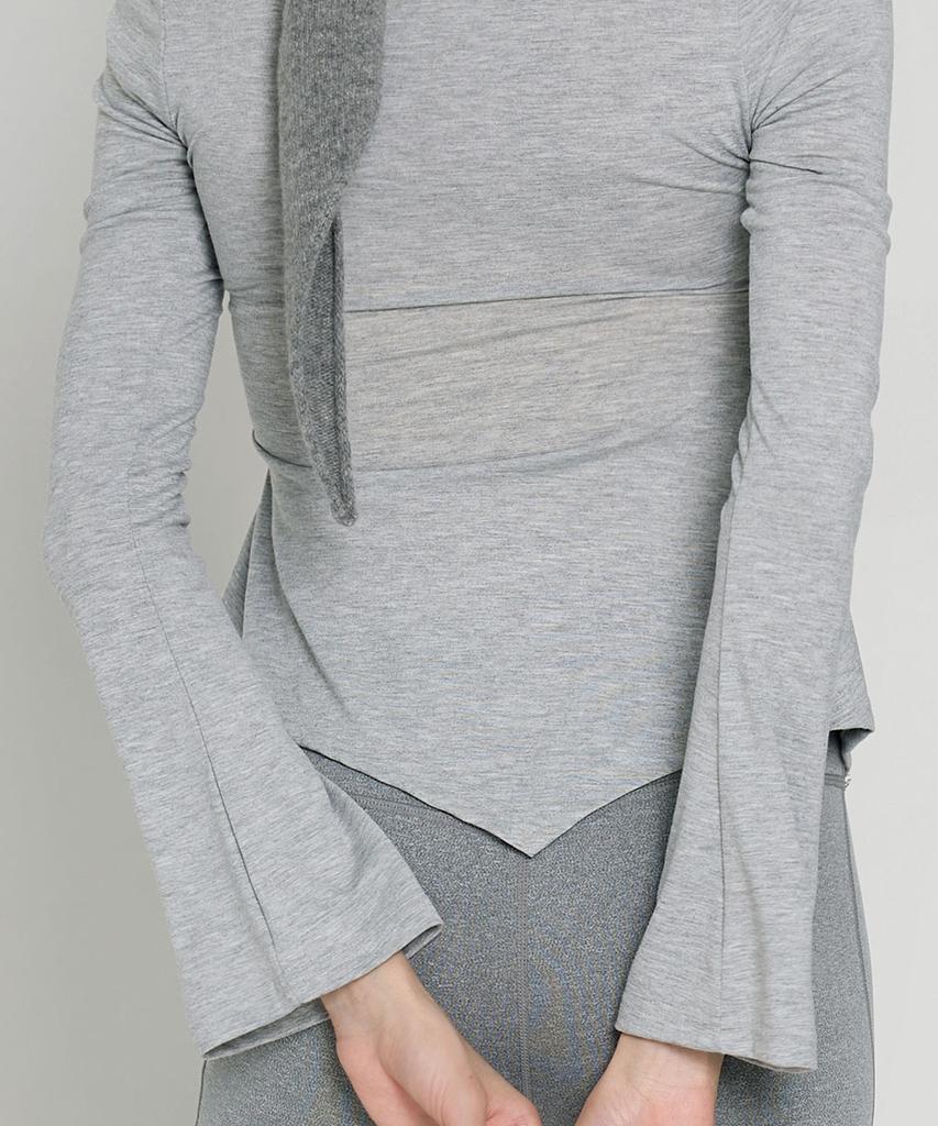 Debiweeo Asymmetrical Wrap Long Sleeve Devi-T0141-Melange Grey