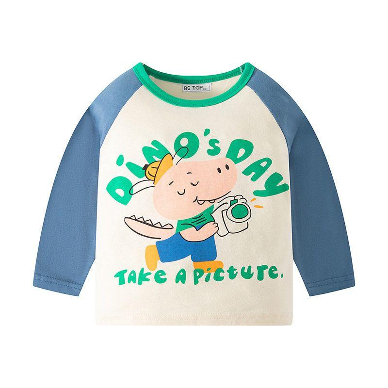 Kids Pure Cotton T-shirt Spring and Autumn Clothing Boys and Girls Cartoon Dinosaur Pattern Long Sleeves Bottoming Shirt Baby Letter Autumn Clothes
