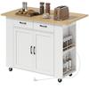 Isola Cucina con Stazione di Ricarica, Carrello da Cucina su Ruote con Piano di Lavoro Pieghevole, 2 Cassetti, Bianco
