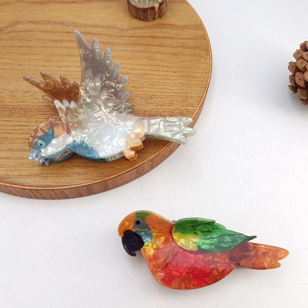 Creative Parrot Acrylic Hair Claw Lifelike Headwear Bird Hair Clip Korean Style Crab Clip Cartoon Animal Shark Clip Travel