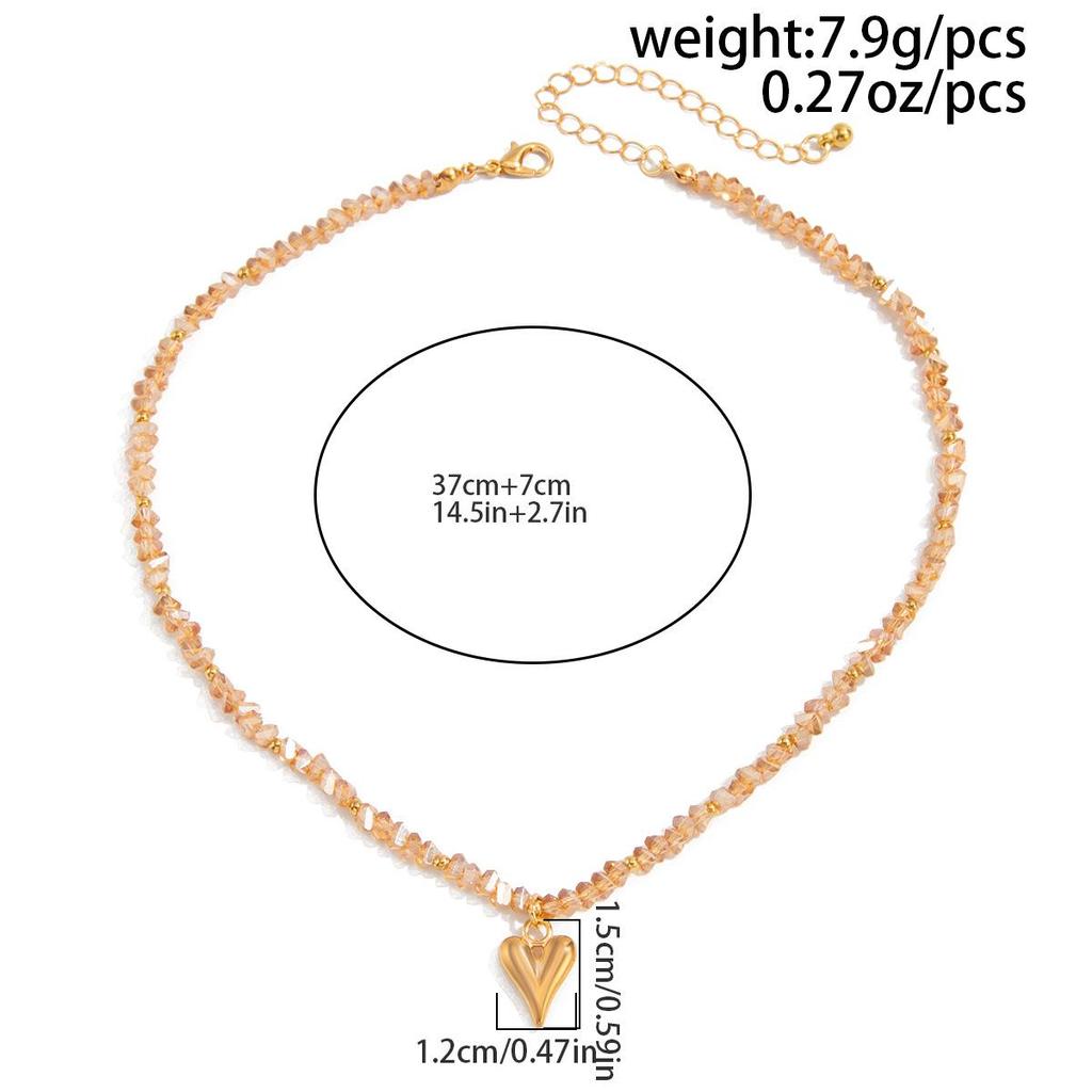 Simple and Fashionable Crystal CCB Bead Collarbone Necklace Ins Drip Oil Love Pendant Necklace for Women