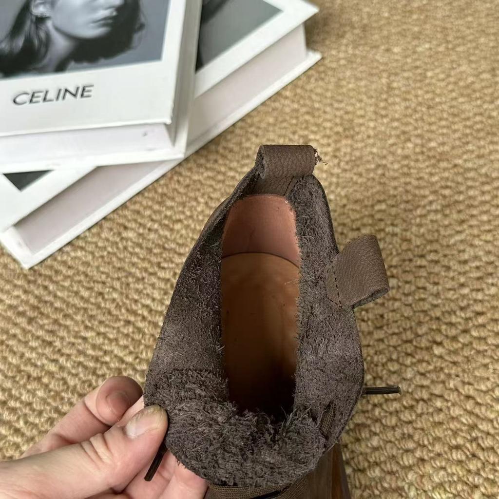 Ankle Boots Platform Women Genuine Leather Cross-tied Lace Sewing Female Autumn Shoes Handmade Round Toe Women Boots