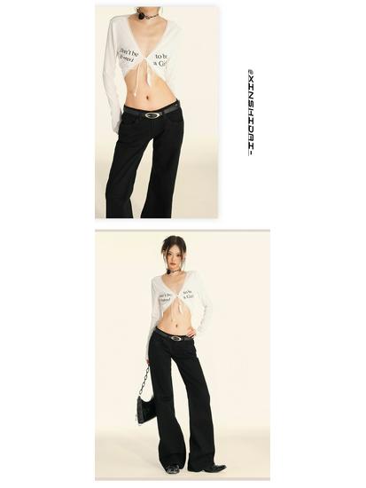 Women's Retro Black Low-Rise Micro-Flare Jeans - Autumn/Winter 2024 Collection