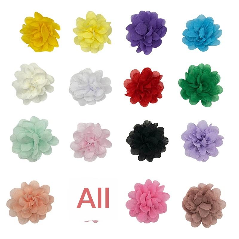 10Pcs 3.5Cm Chiffon Flower Hair Bows Fully Lined Flower Tiny Hair Clips Fine Hair Girls For Infants Toddlers Set