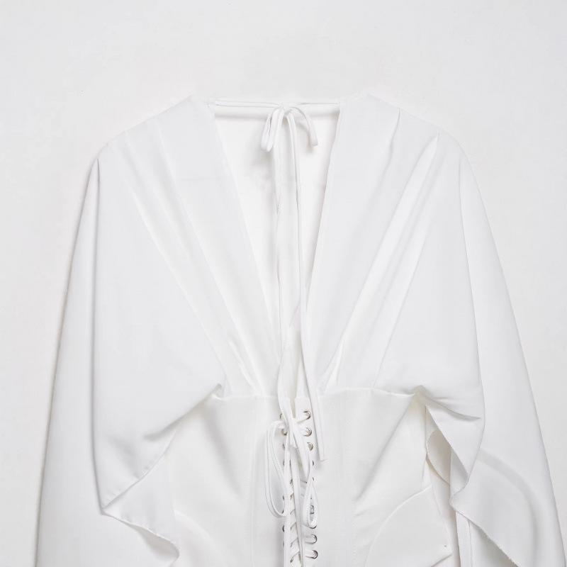 Spring 2026 European & American Style V-Neck Waist-Cinching Shawl Top
