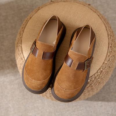 Fashion Slip-on Loafers Bequeme Runde Kappe Frauen Schuhe Gürtel Schnalle Casual Schuh Einfarbig Dicke Sohle Damen Flache Schuhe 2024