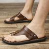 Fashion 2025 New Fashion Casual Leather Slippers Summer Anti-Slip Outdoor Walking Shoes Breathable Soft Bottom Men Slippers Beach San