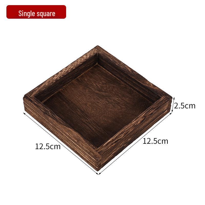 Retro Paulownia Wood Tea Tray Set: Seven-Piece Burned Wood Tray for Brewing, Pastry, and Dried Fruit.