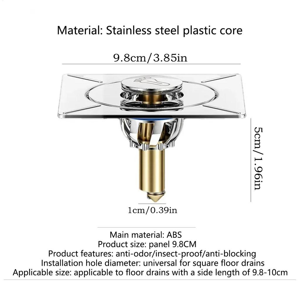 10*10cm Brass Chrome Pop-up Foot Floor Drain Anti-odor Bath Drains Push Down Deodorization Square Matte Shower Room Plug Cover