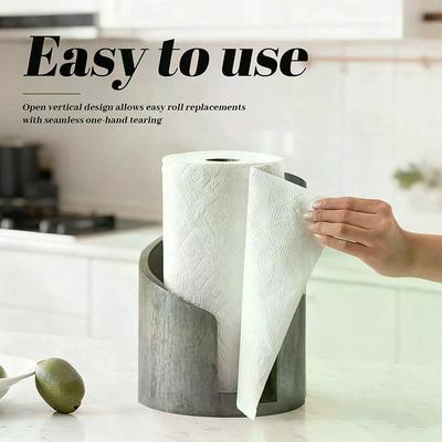 Natural Mango Wood Paper Towel Holder with Iron Mountain Design for Countertop, Brown
