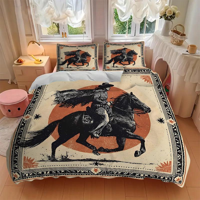 Western Horseman Print 3Pcs Bedding Setduvet Cover With 2 Bedropillowcase Home Birthday Gift