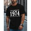 European Sizes Russian Text 1974 Graphic Print Black T-Shirt Mens Casual Short Sleeve Crew Neck, Smooth Texture, Comfortable Fit